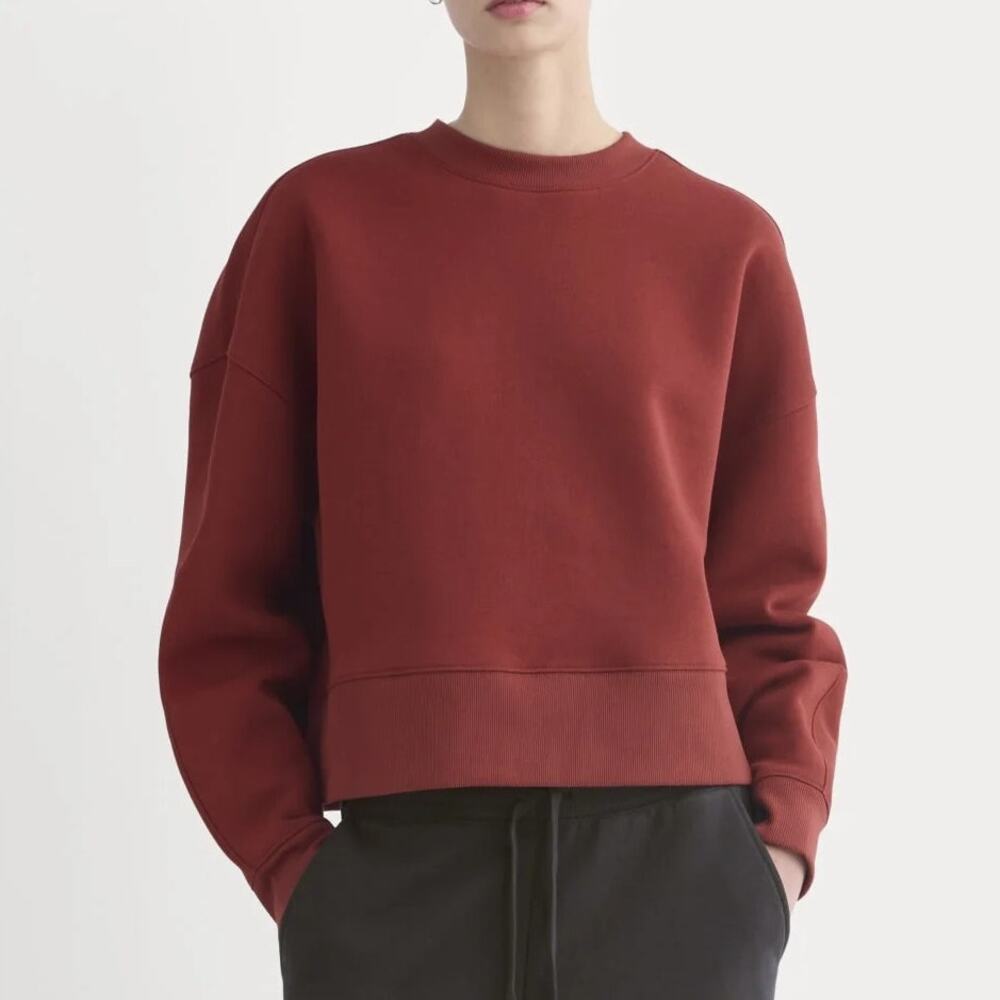Everlane Luxe Fleece Sweatshirt Women's S Merlot Boxy Crewneck Oversized Cropped